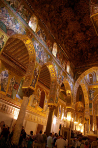 Interior of the Palatine Chapel in Palermo - mosaic program is extensive. 